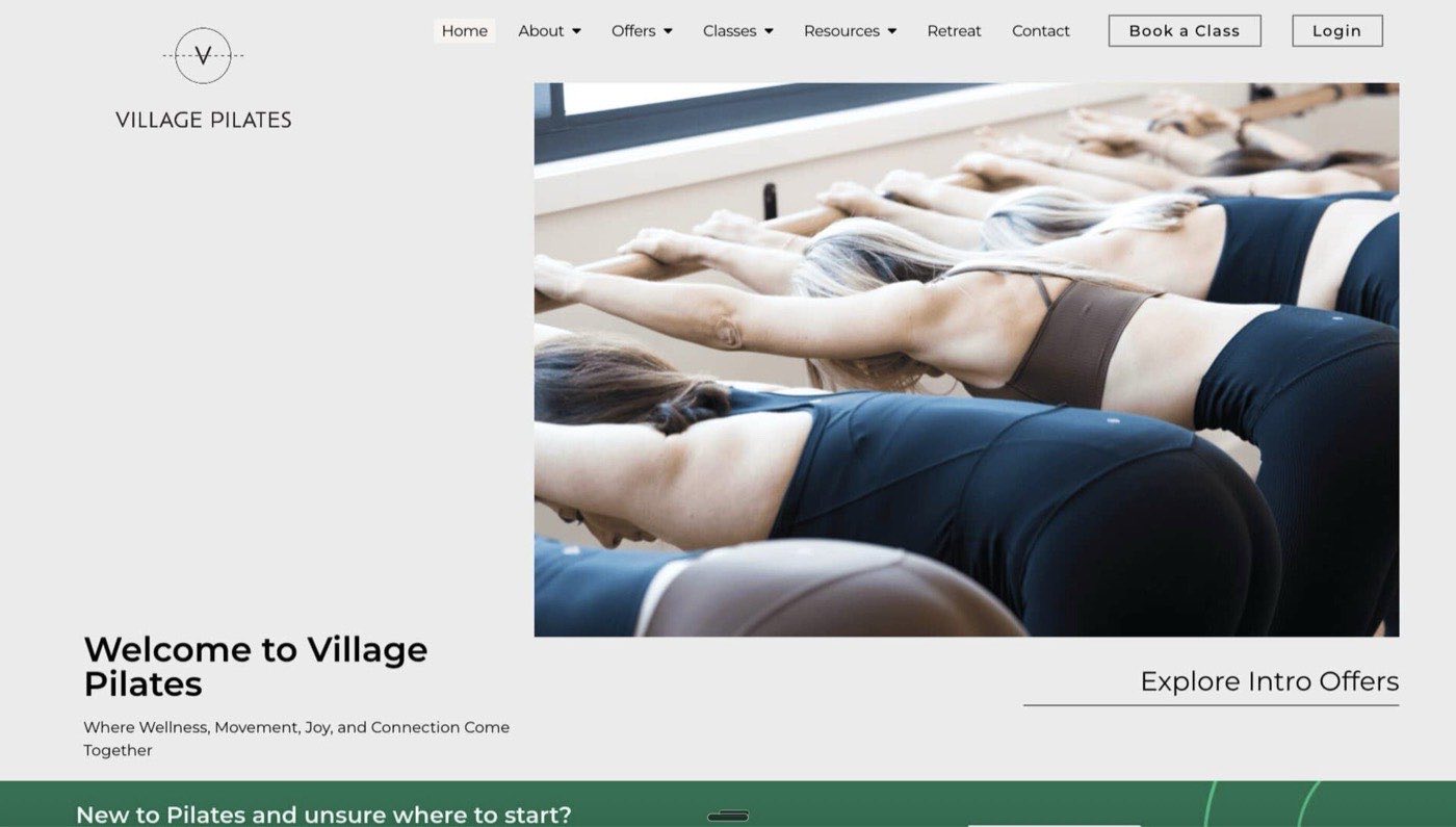 Village Pilates website, designed and built by Creative Baguette