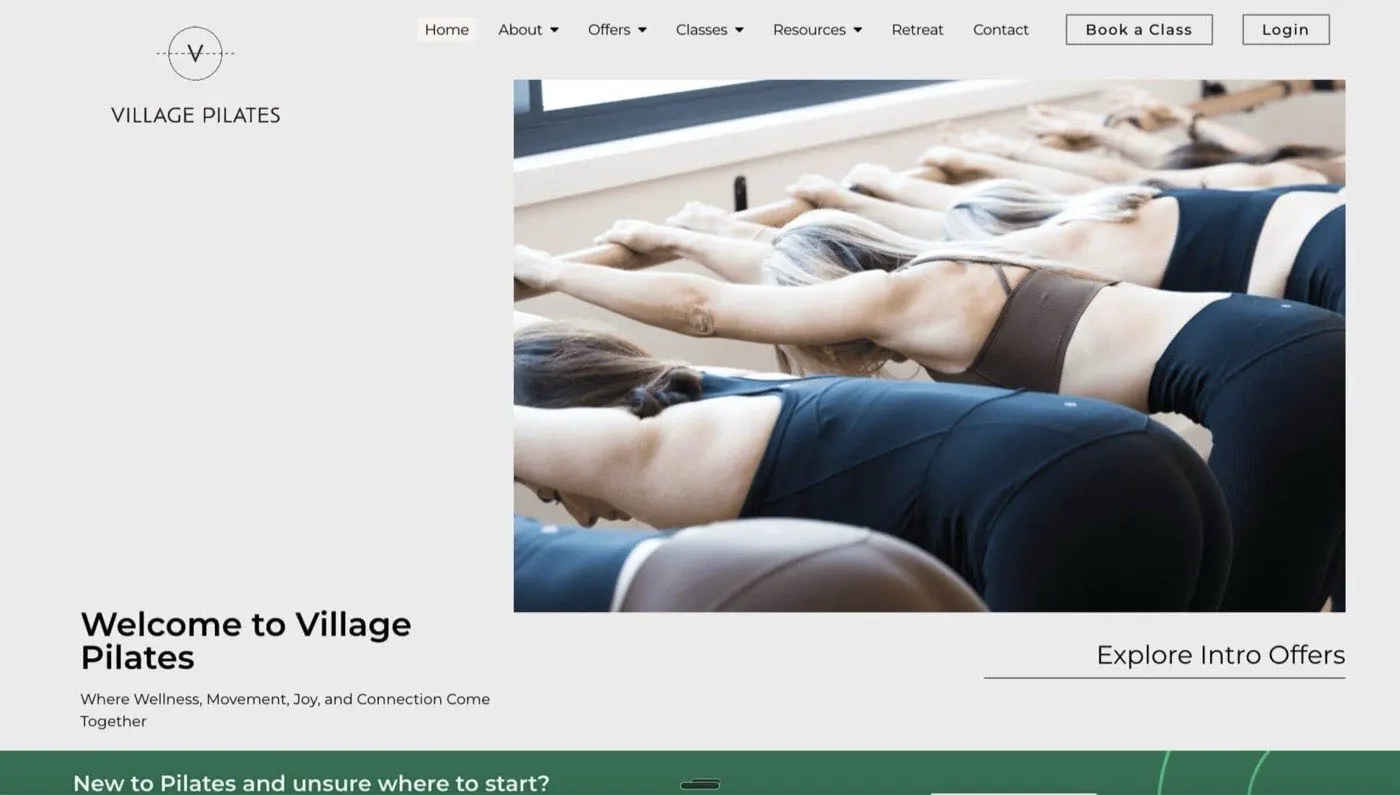 Village Pilates website, designed and built by Creative Baguette